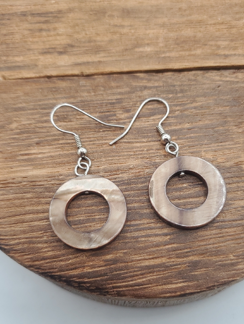 Camel Mother Of Pearl Circular Drop Earrings - Lightweight Women Jewelry E1121